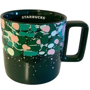 Starbucks coffee mug green paint splatter pink